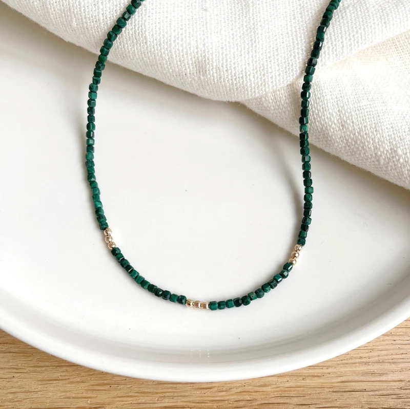 Collier "Hamin" malachite plaqué or