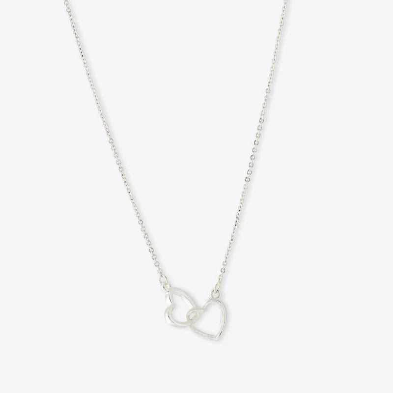 Collier chaîne fine cœurs entremêlés argenté