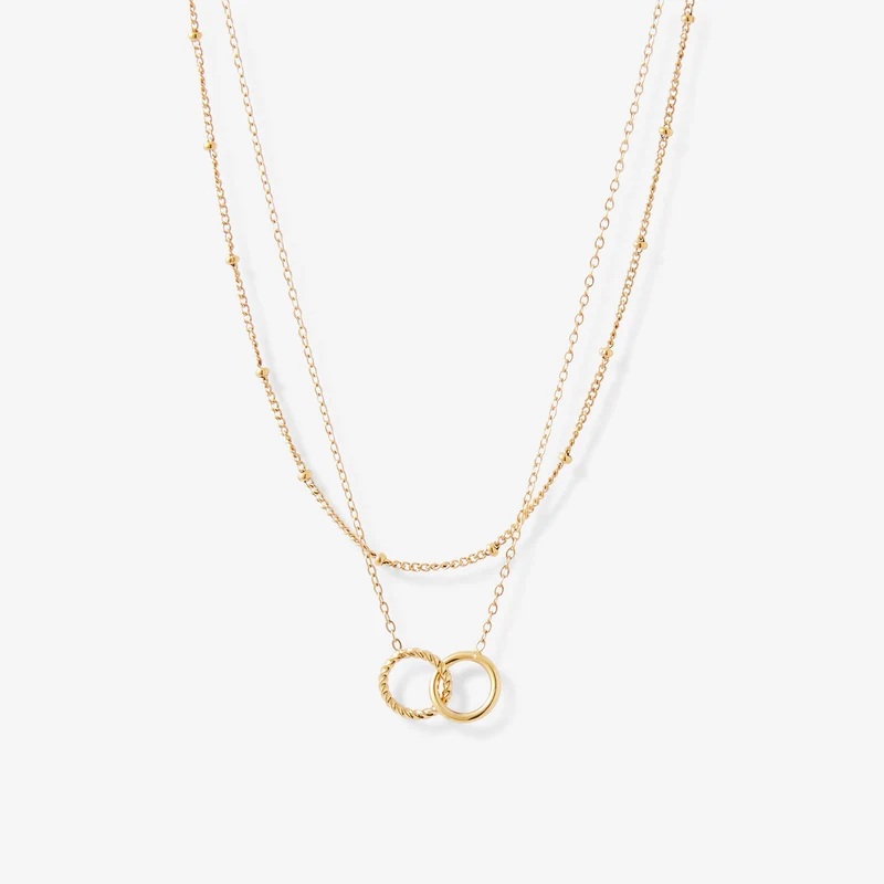 Collier 2 rangs cercles entremêlés en acier inoxydable