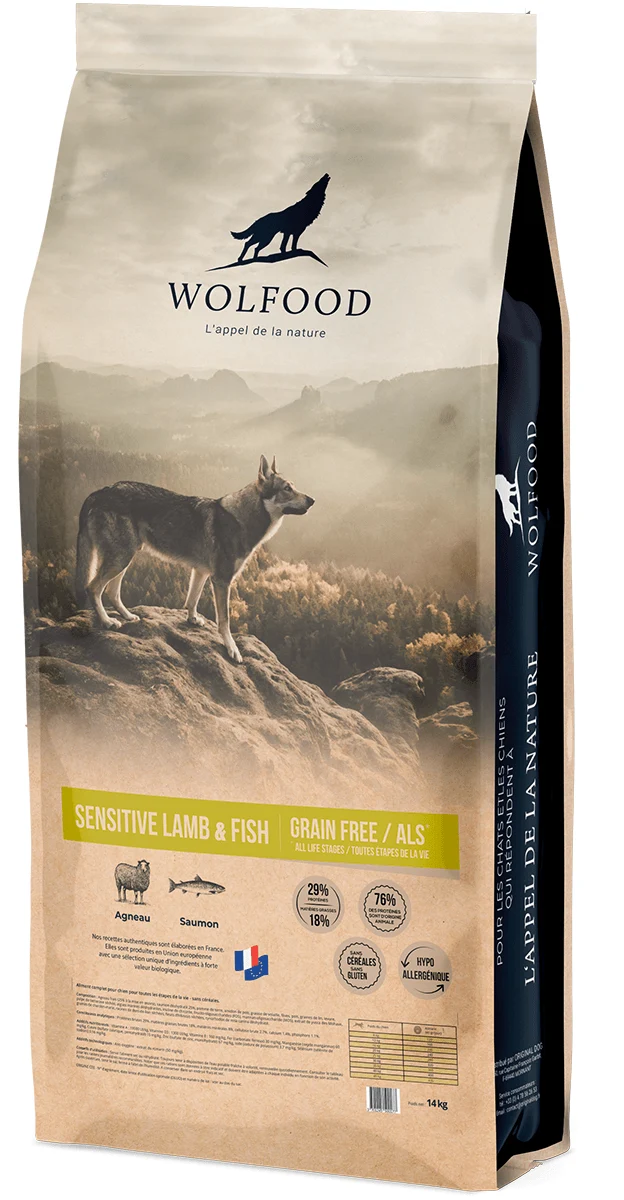 Croquettes Wolfood chien Sensitive Agneau et Poisson