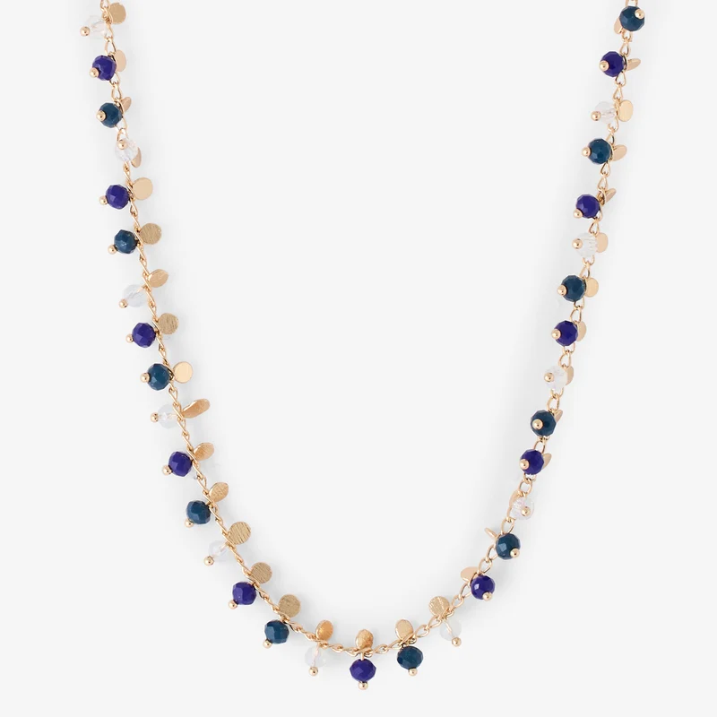 Collier doré perles à facettes bleues
