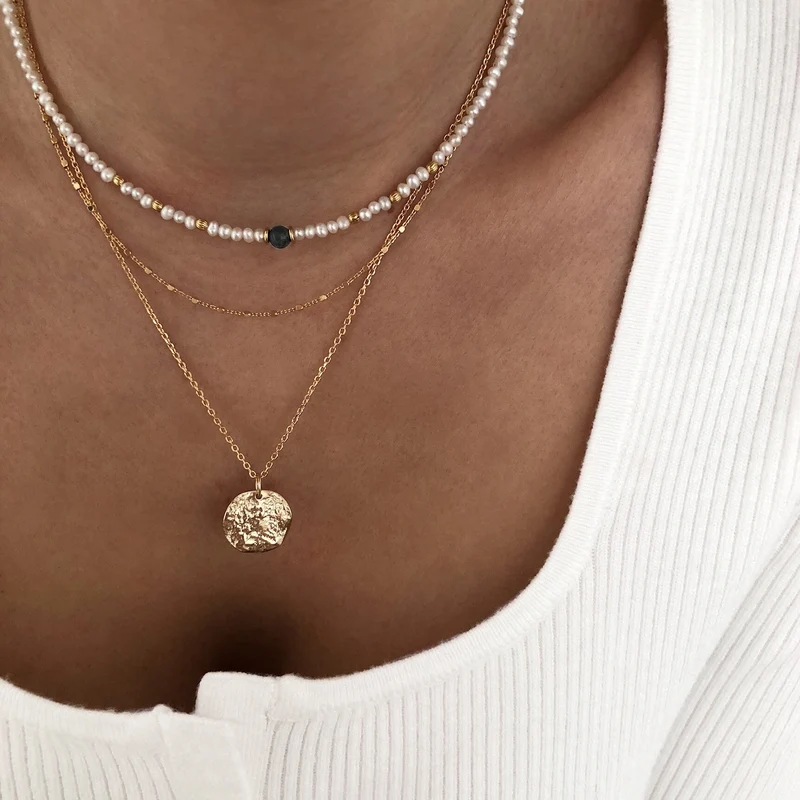 Collier "Yuna" Agate mousse plaqué or