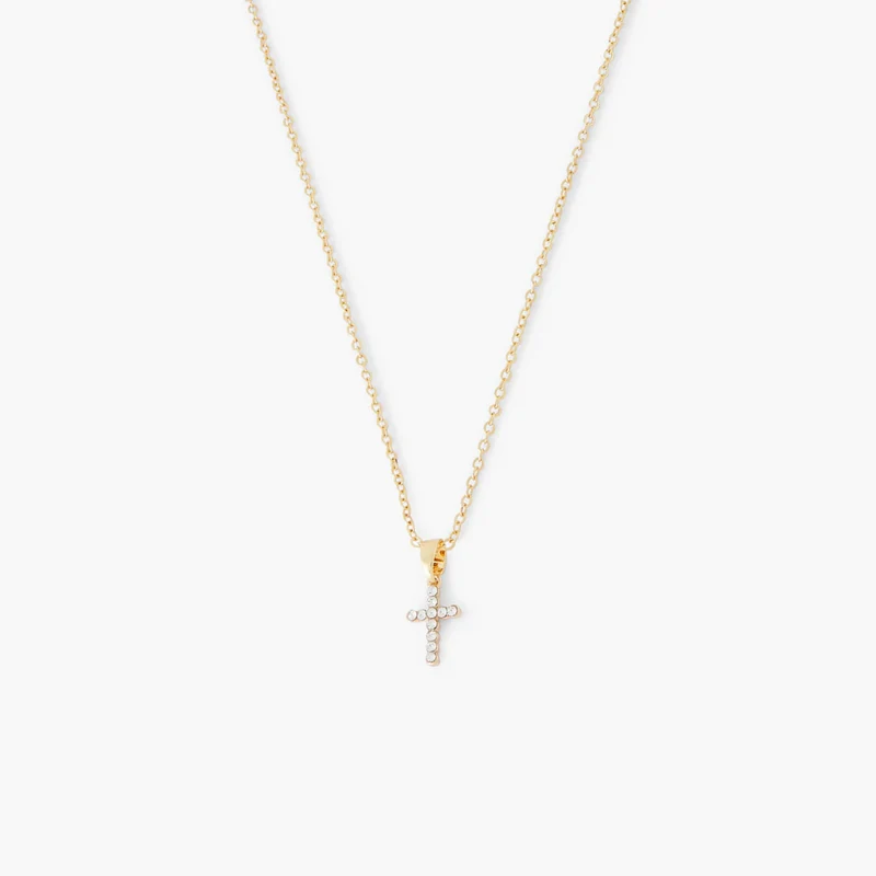 Collier pendentif croix strassée acier inoxydable
