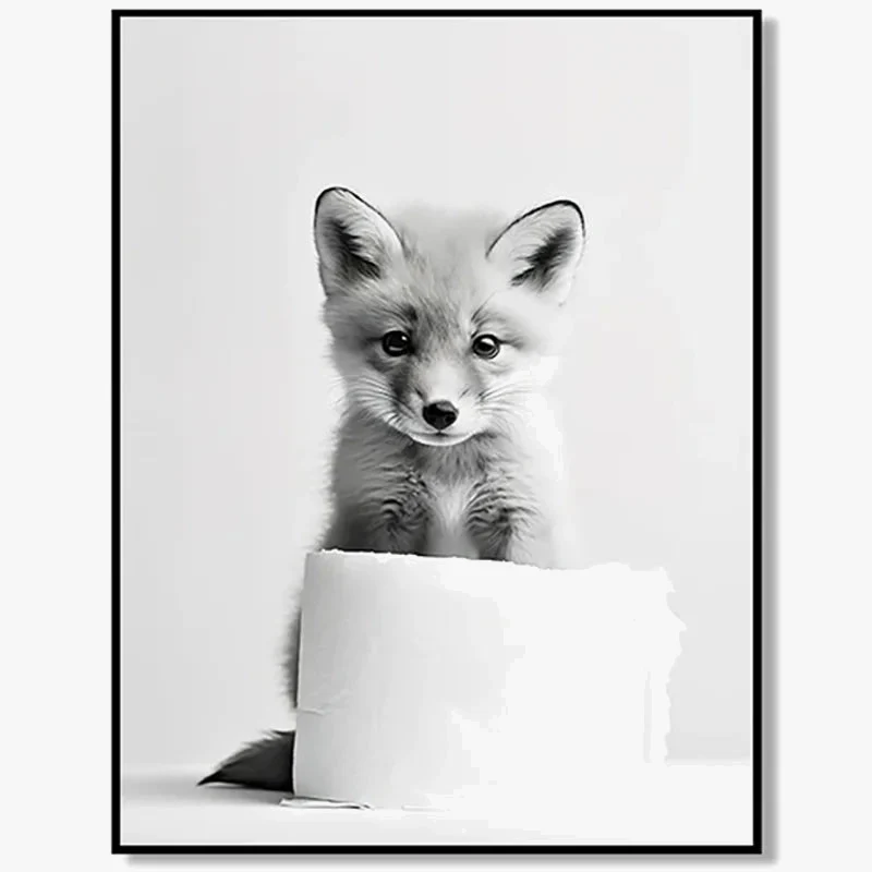 affiches d'art noir et blanc d'animaux mignons pour décoration murale