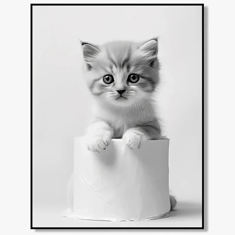 affiches d'art noir et blanc avec animaux mignons décorations murales