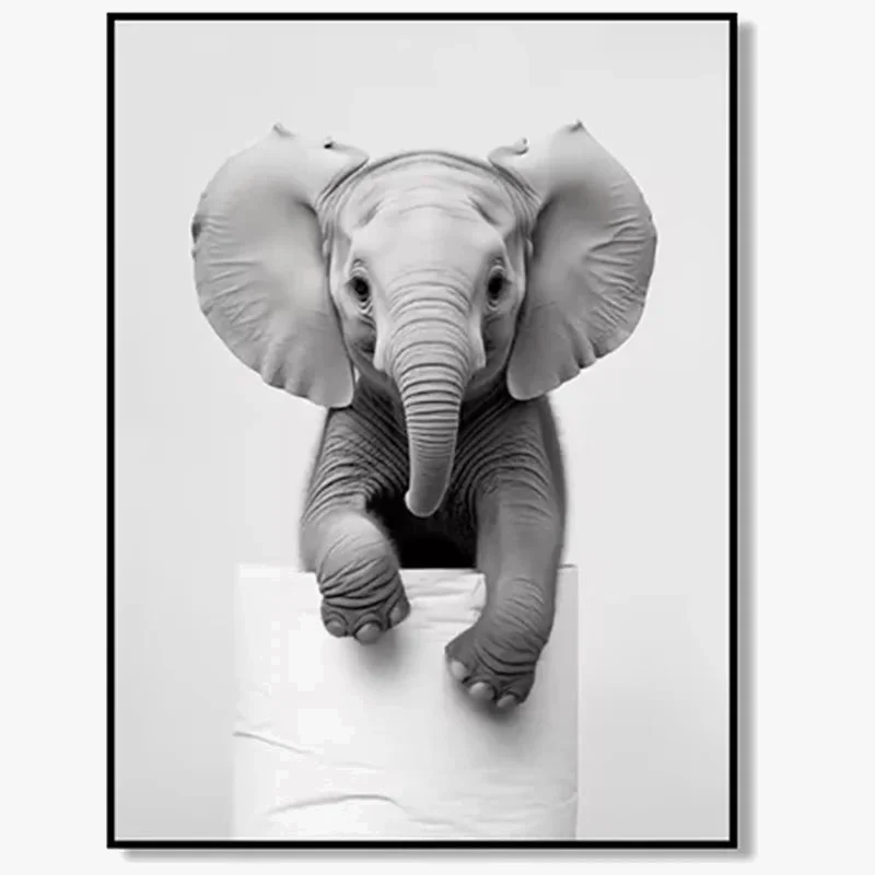 affiches d'art noir et blanc avec animaux mignons décoration murale