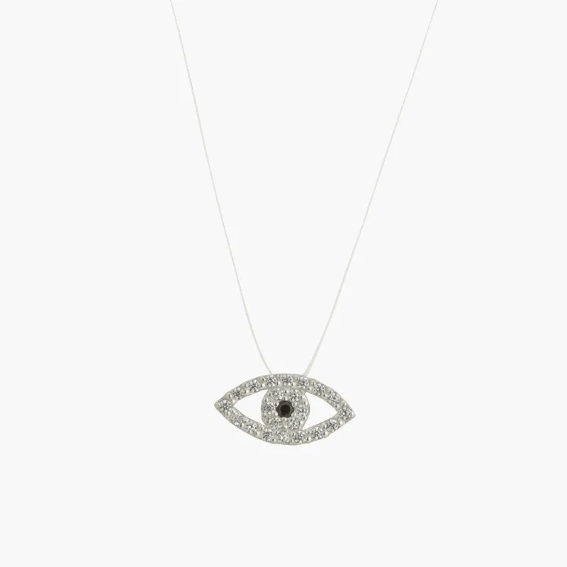 Collier nylon pendentif œil strassé argent 925 et zircon