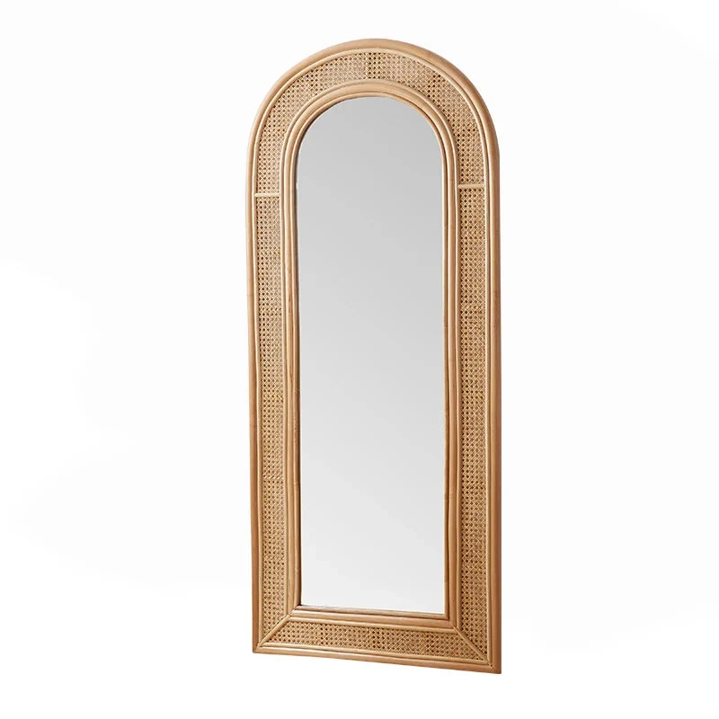 miroir vintage plein format en rotin pour chambre fille