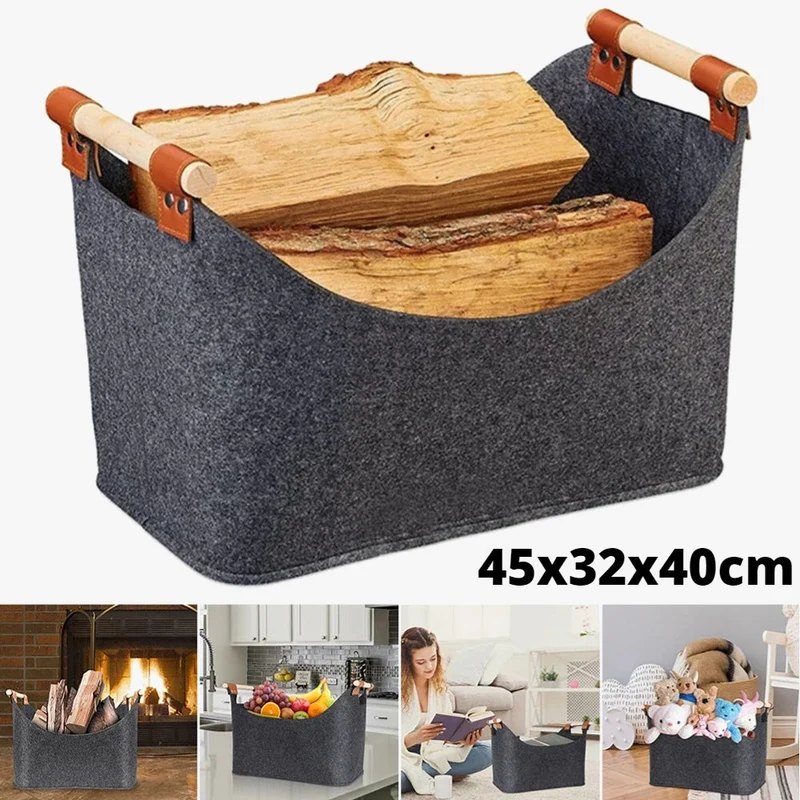 panier en feutre pliable pour rangement bois et vêtements