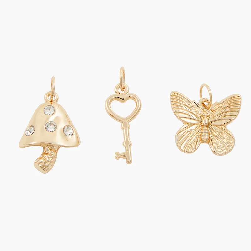 Charms x3 : champignon, clé, papillon