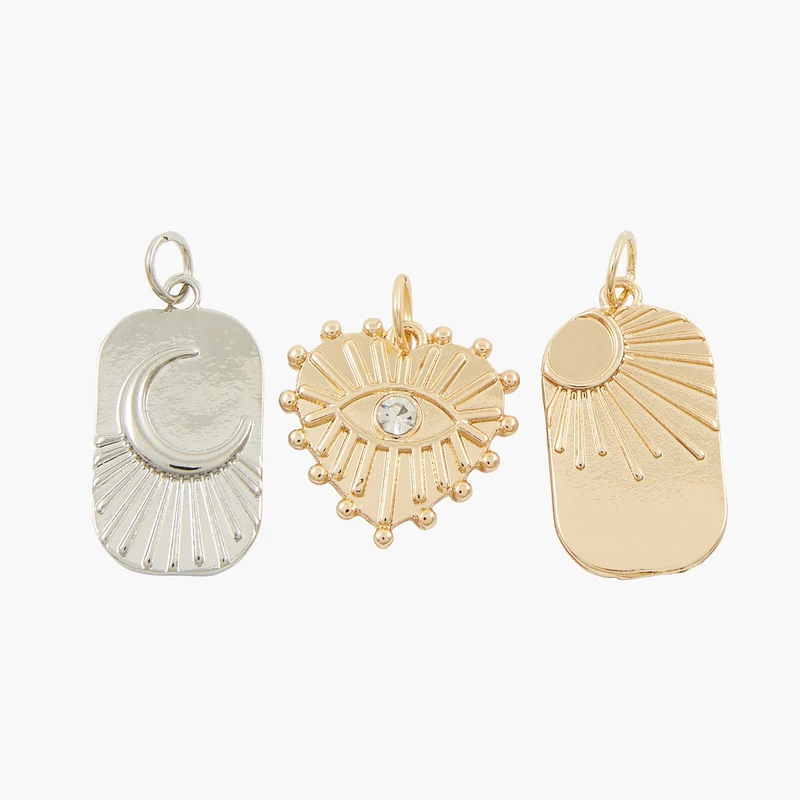 Charms x3 : médaillons lune, coeur et soleil