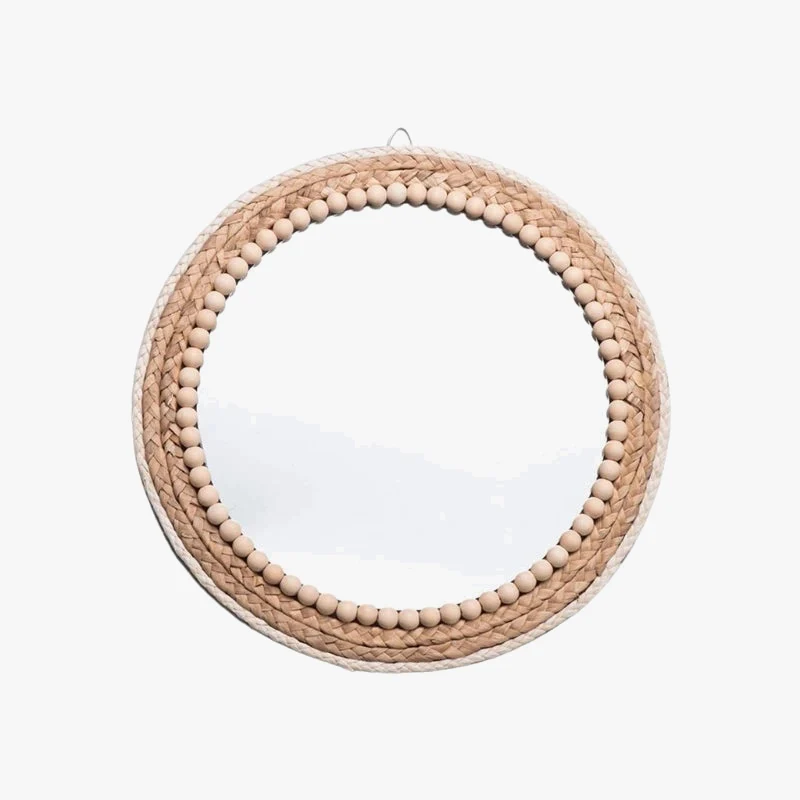 miroir mural rond en rotin pour décoration intérieure