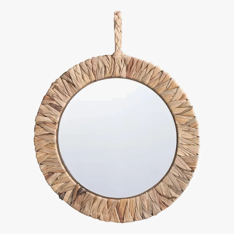 miroir décoratif tissé style rural en rotin fait main
