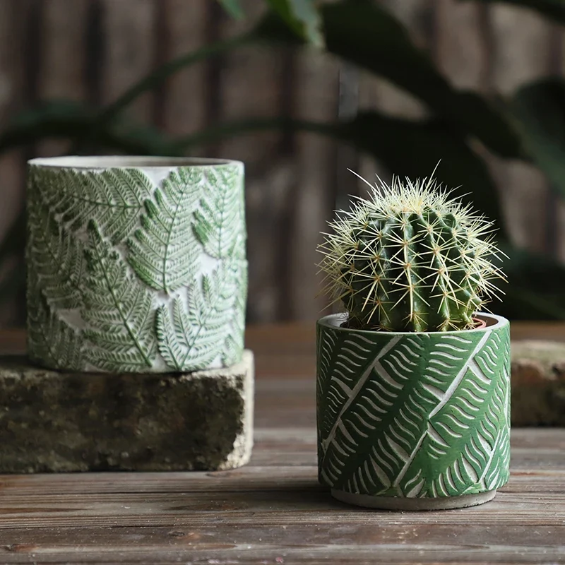 moules en silicone pour pots de fleurs en béton motifs feuillage
