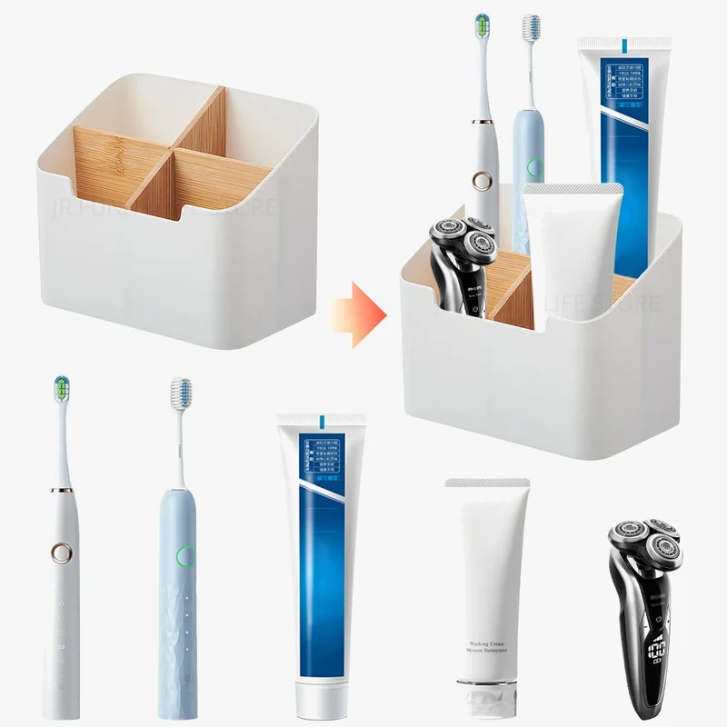 porte-brosse à dents en bambou pour salle de bain et rangement