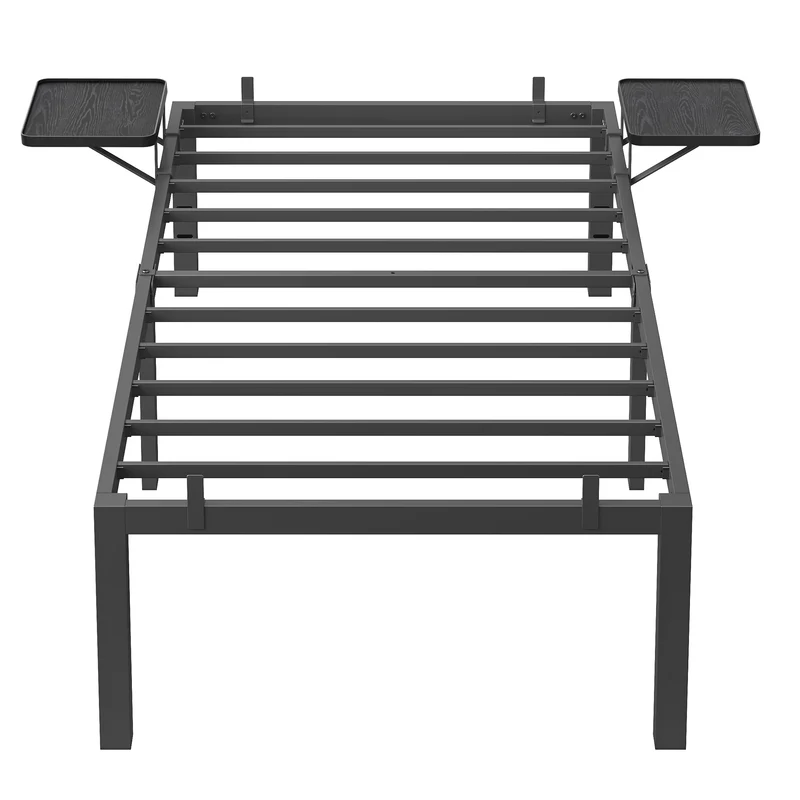 VASAGLE Single Bed Frame, Metal Bed Frame, with Bedside Shelves, Guest Bed Frame, for 90 x 190 cm Mattresses, Easy Assembly