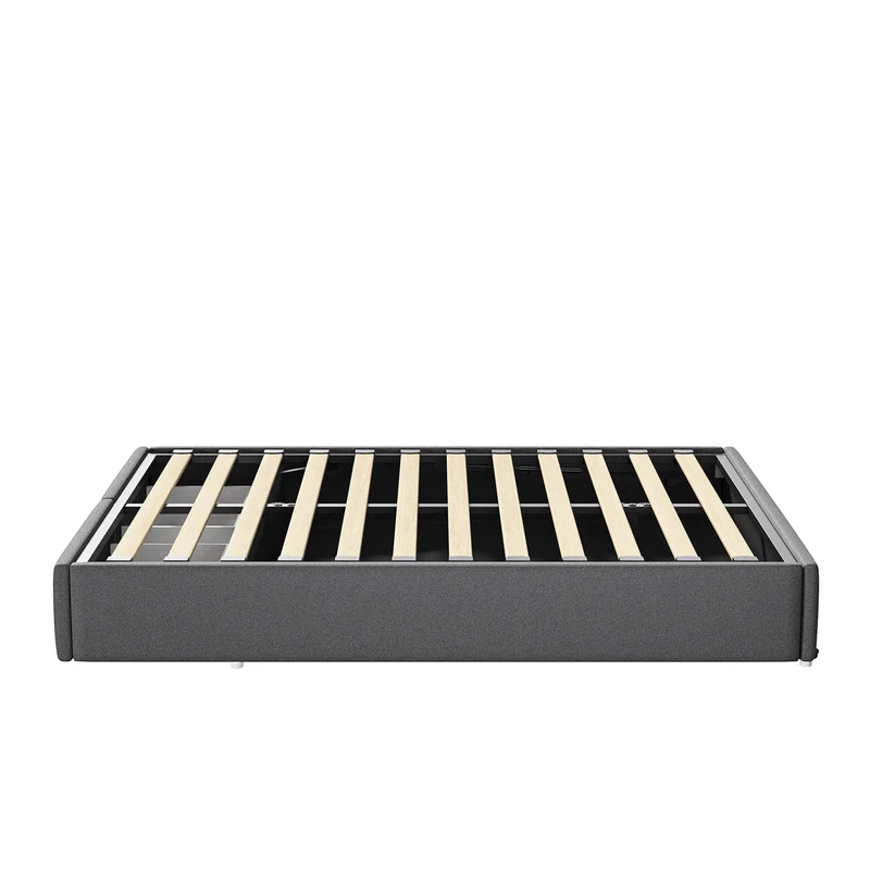 Upholstered Bed, Linen Fabric, without Headboard, Storage Bed, with Slatted Frame and 2 Storage Drawers, Beige, 140 x 200 cm