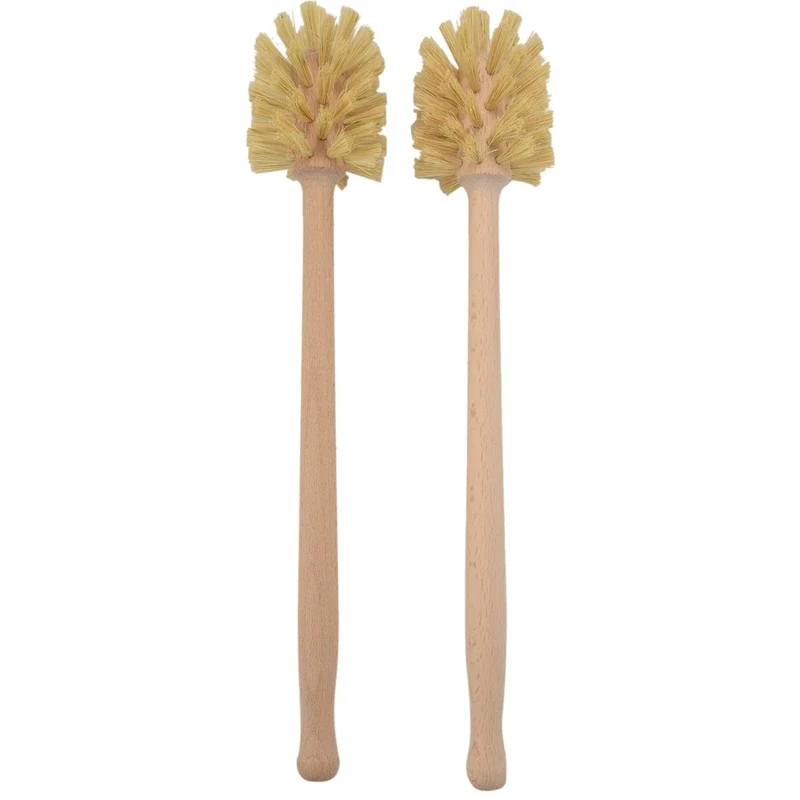 Toilet Brush, 2 Pack Wood Toilet Brush Made Of Beechwood, Strong Hemp Bristles With 360° Cleaning Power