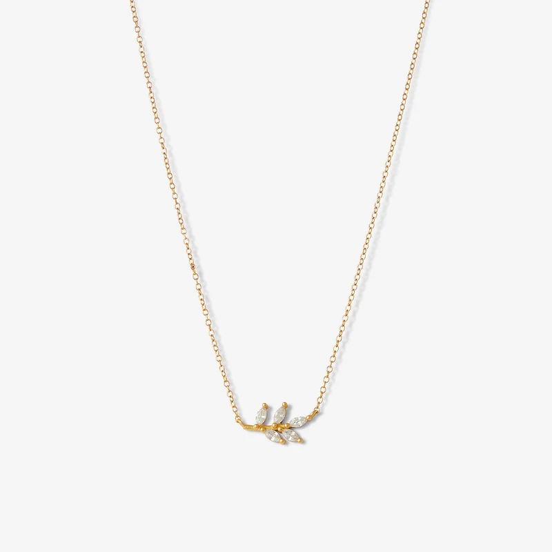 Collier pendentif feuille en zircon - argent garanti 925