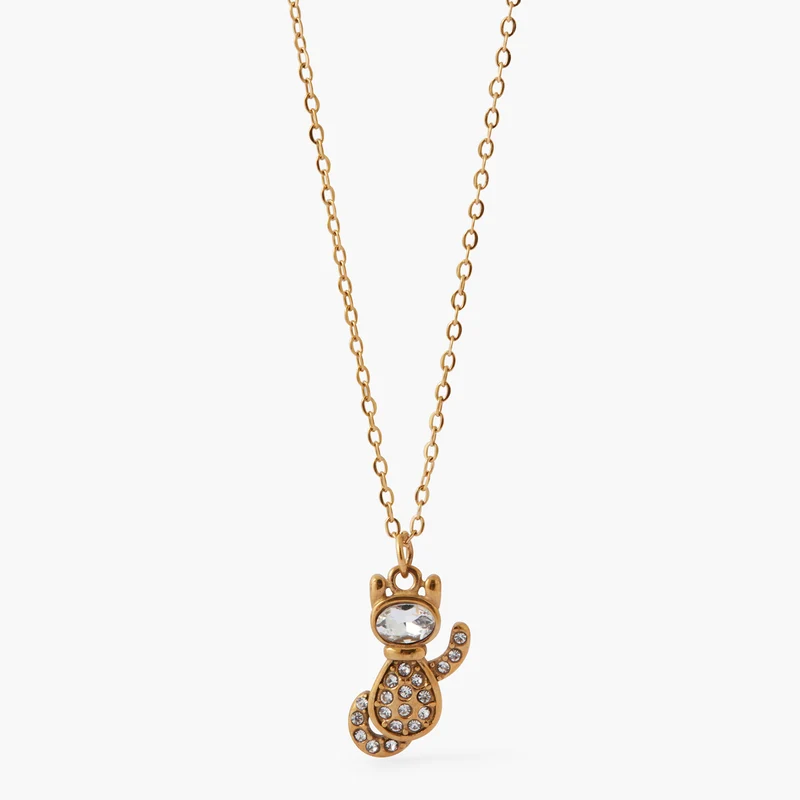 Collier family pendentif chat acier inoxydable