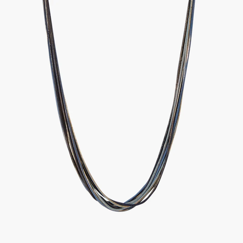 Collier multi rangs bleu et noir