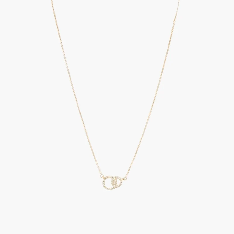 Collier pendentif double anneaux zircon - argent 925 doré