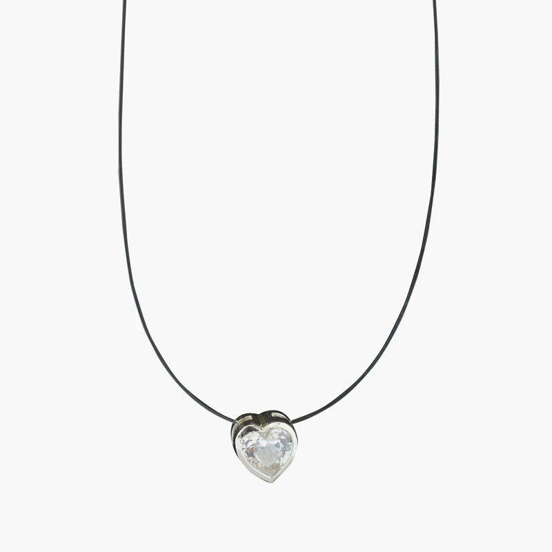 Collier à pendentif cœur de zircon - argent garanti 925