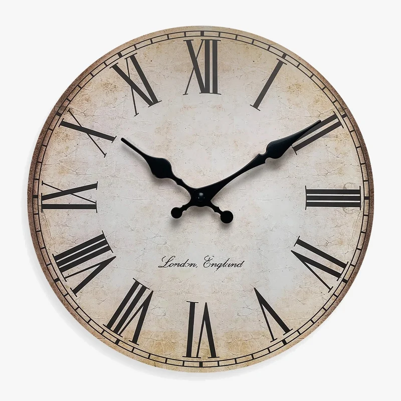 horloge murale en bois rétro à chiffres romains silencieuse et décorative