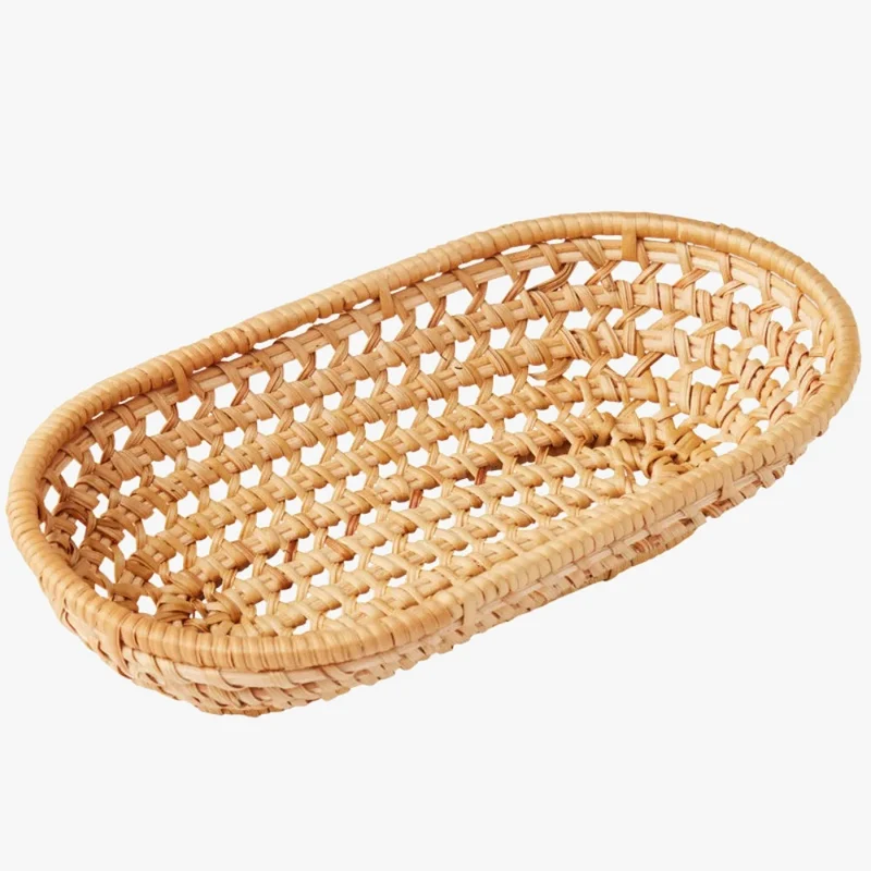panier de rangement ovale en rotin pour pain et fruits