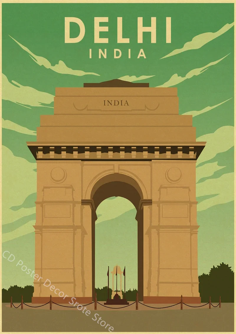 affiche rétro des villes du monde monument architecture décoration murale