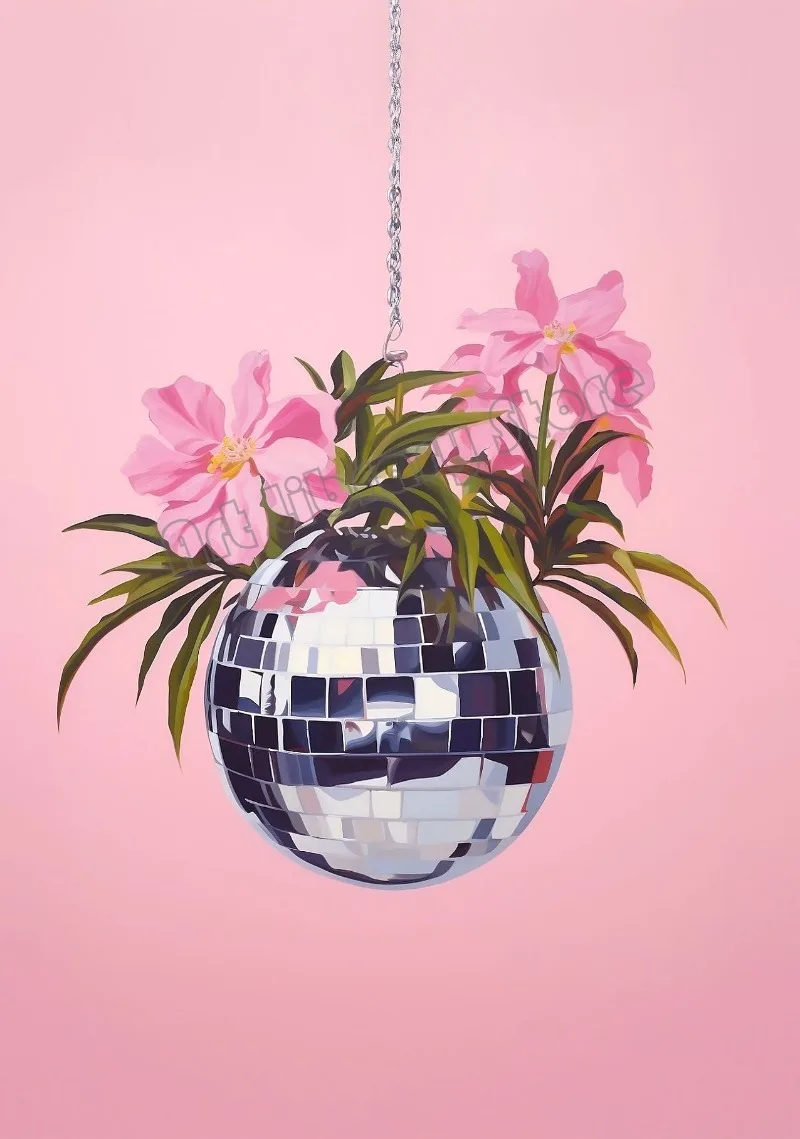 affiche créative de boule disco rétro abstraite pour décoration murale