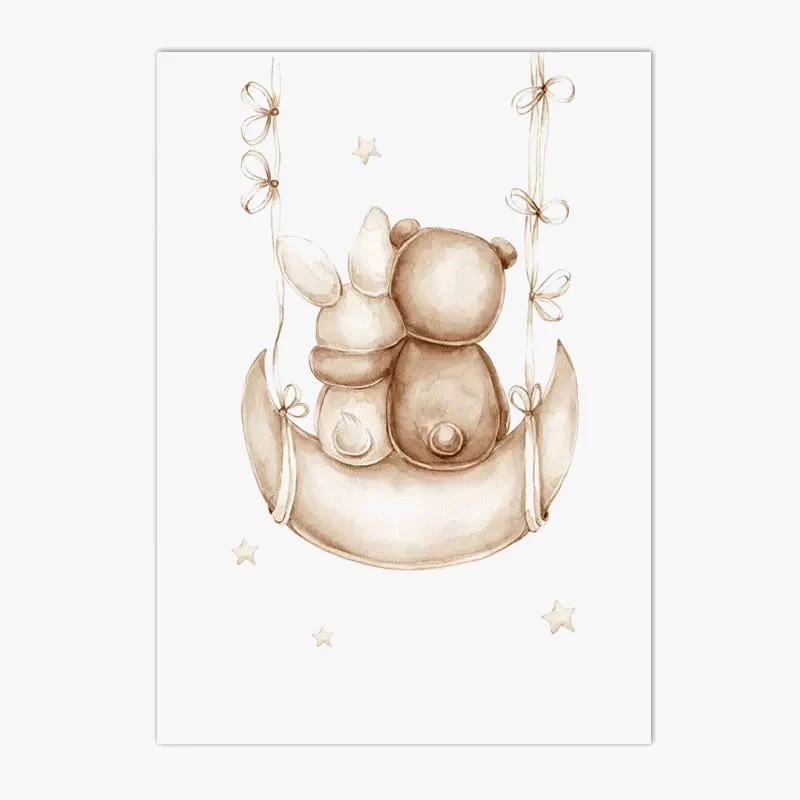 impression sur toile nuage lune lapin ours décoration murale enfant
