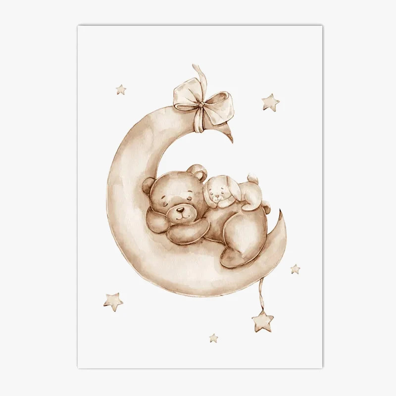 impression sur toile nuage lune lapin ours décoration murale enfant