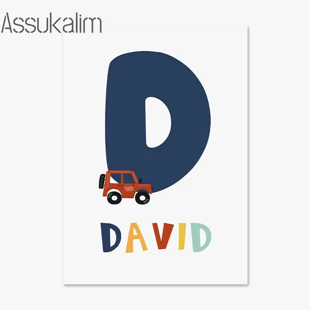 toile murale personnalisée alphabet voiture jouet décoration enfant