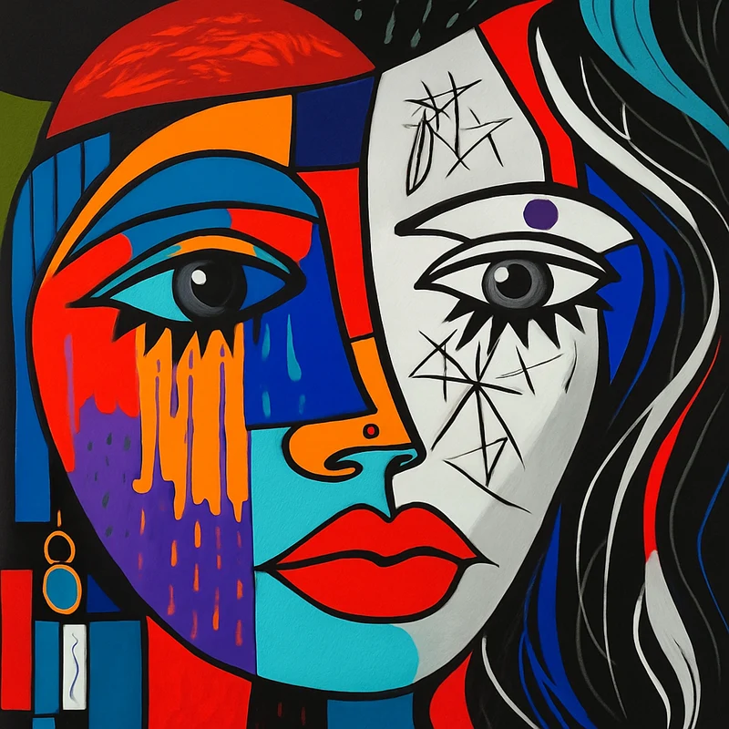 peinture abstraite cubiste style picasso tête de personnage décoration murale