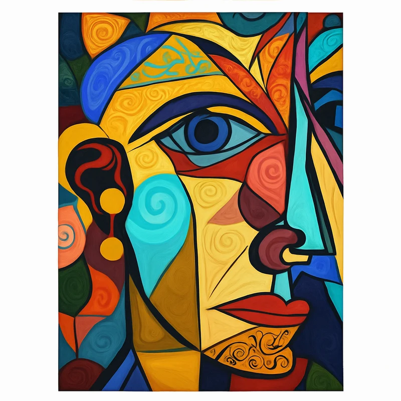 peinture abstraite cubiste style picasso tête de personnage décoration murale